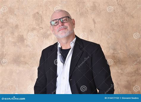 Portrait of Charming Man in Black Suit White Gray Beard Smiling Stock ...