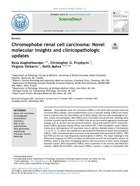 Pdf Chromophobe Renal Cell Carcinoma Novel Molecular Insights And