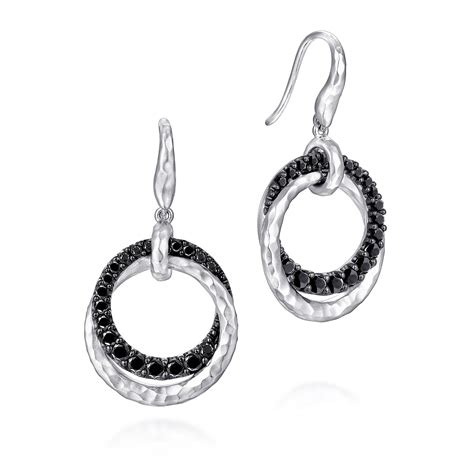 Sterling Silver Black Spinel Double Circle Drop Earrings Eg Svjbs