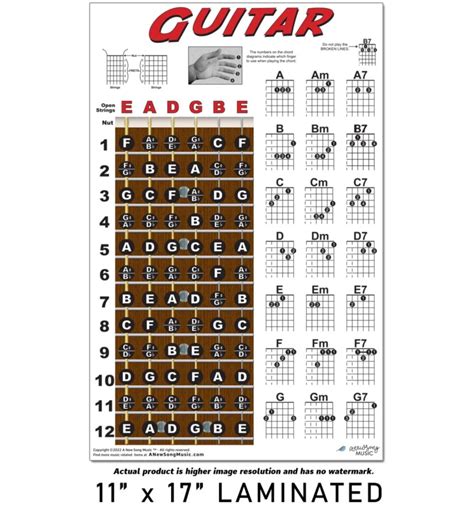 Laminated Guitar Chord And Fretboard Note Chart