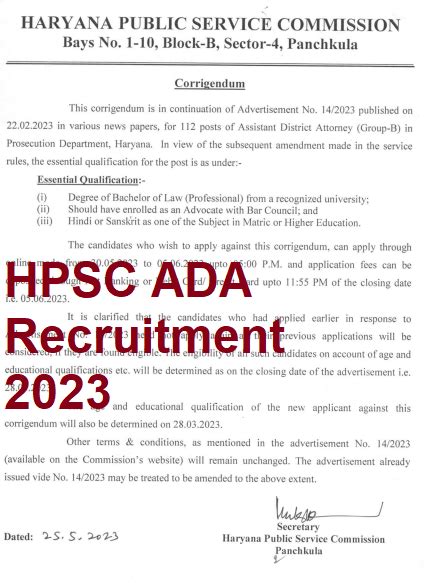 Hpsc Ada Recruitment 2023 Out Apply Online 112 Post