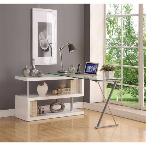 Writing Desk With Swivel Clear Glass And White