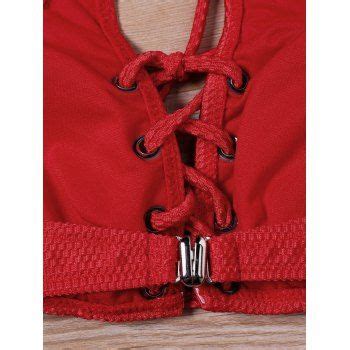 Lace Up Halter Neck Bikini Set RED XL In Bikinis DressLily