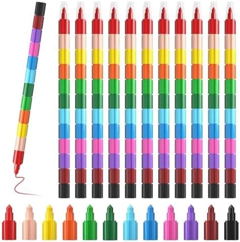 ECHOCUBE 12x Crayons De Couleur Empilables Pour Enfants Ensemble De