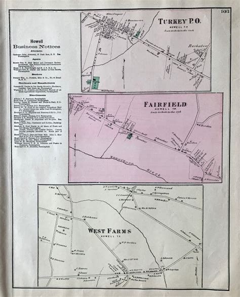 Howell Township Map Original 1873 Monmouth County New Jersey - Etsy