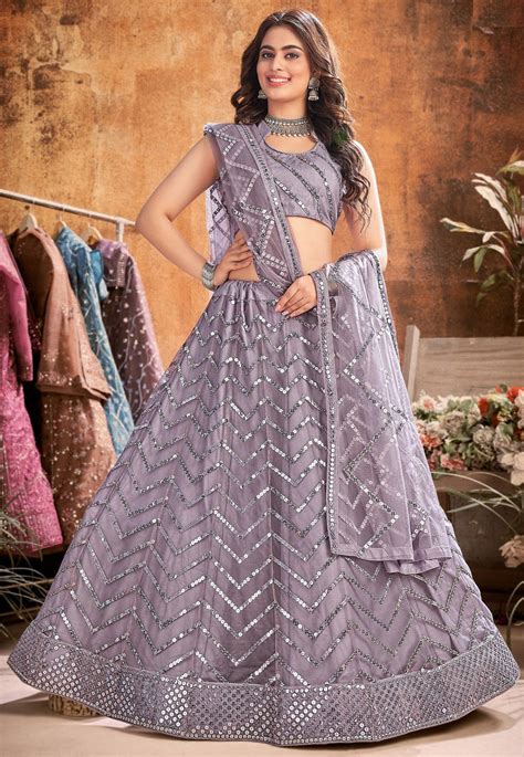 Buy Embroidered Net Lehenga In Light Purple Online Lcc1073 Utsav