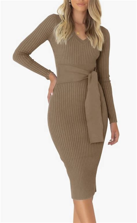 Elegant V Neck Long Sleeve Dress