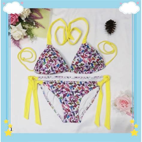 Jual Baju Renang Murah Import Antiuv Satu Set Motif Bikini Korean Style Warna