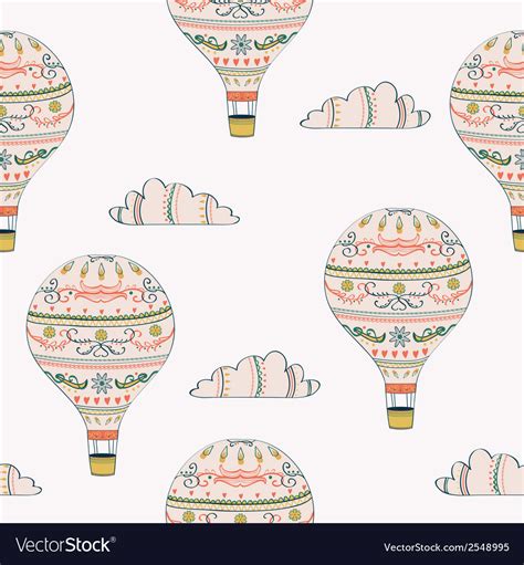 Seamless Pattern With Hot Air Balloon And Clouds Vector Image