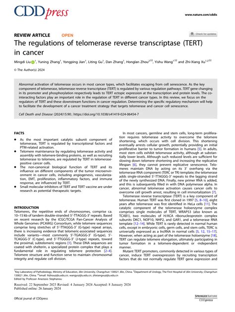 Pdf The Regulations Of Telomerase Reverse Transcriptase Tert In Cancer