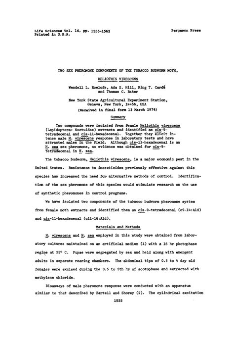 PDF 2 Sex Pheromone Components Of Tobacco Budworm Moth Heliothis Virescens