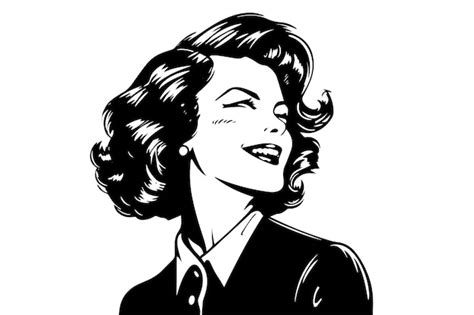 Premium Vector Happy Businness Woman Ink Drawing Sketch Pop Art Style Black And White Vector