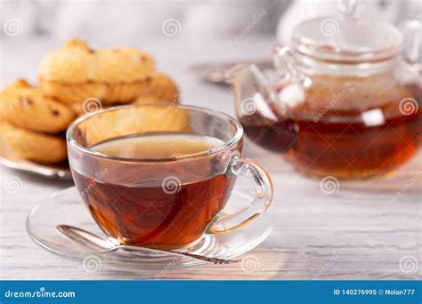 Transparent Teapot And Cup Of Hot Tea Stock Image Image Of Drink Baking