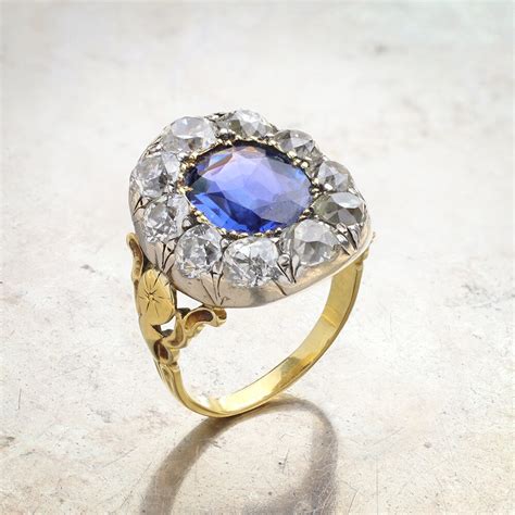 Antique Ceylon Sapphire and Diamond Ring - FD Gallery