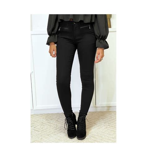 Pantalon Slim Noir En Strech Avec Zip Et Poches Pantalon Mode Femme