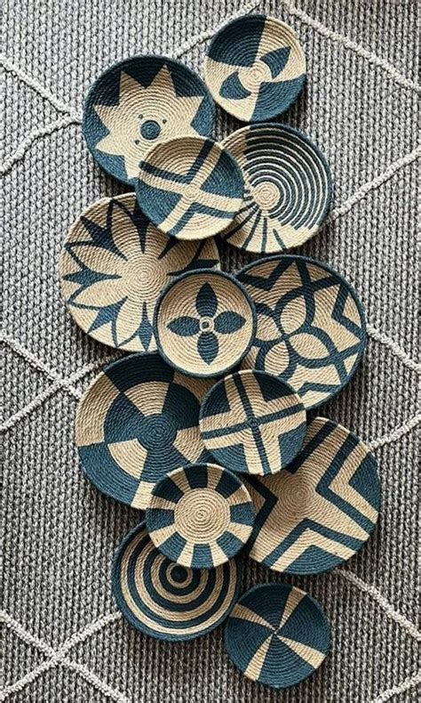 Wall Plate Wicker Round Bowl Denim Color Wall Decor Woven Baskets