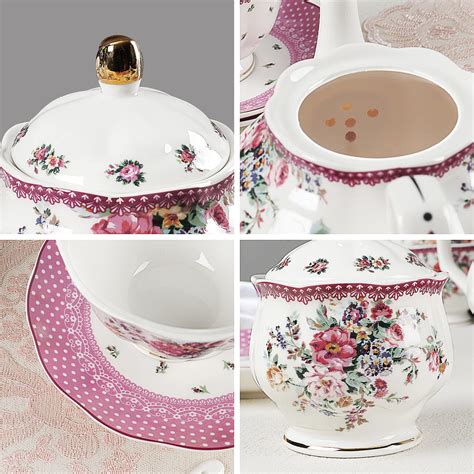 Buy Fanquare 21 Piece Vintage Porcelain Tea Set Pink Floral Coffee Cup