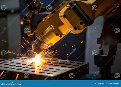 Closeup of a Welding Robot Arm, Performing Precise Welds on Metal ...