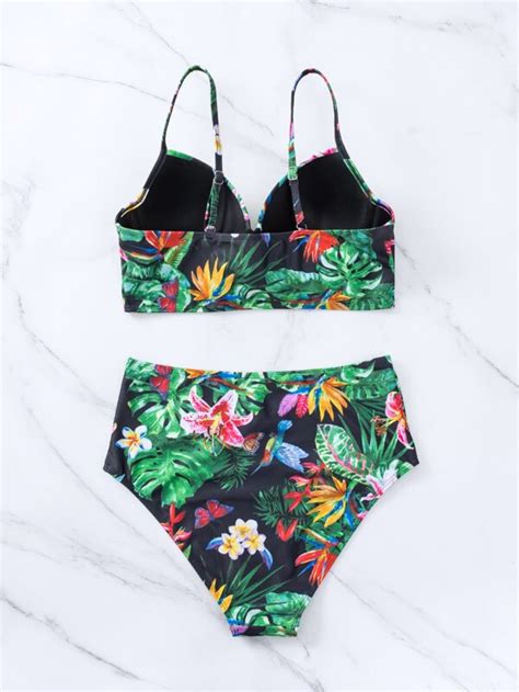 Bikini Imprim Tropical Push Up Taille Haute Mode En Ligne Shein