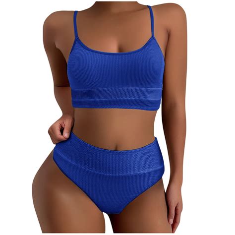 Bigersell Women S High Waisted Two Piece Swimsuit Crop Tops Bikini Sets Spaghetti Straps