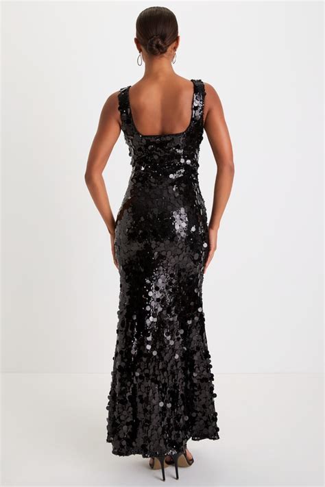 Sexy Black Sequin Dress Mermaid Maxi Dress Square Neck Dress Lulus