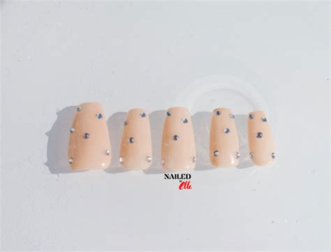 Nude Nails Sheer Crystal Nails Blush Pink Nails Press On Etsy