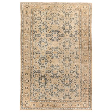 Modern Tabriz Persian Handmade Medallion Pattern Beige Wool Rug For