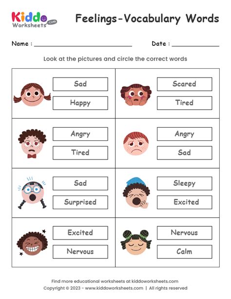 Free Printable Feelings Vocabulary Worksheet Kiddoworksheets