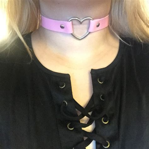 New Girly Pink Heart Punk Choker Necklace Cute Kawii Choker