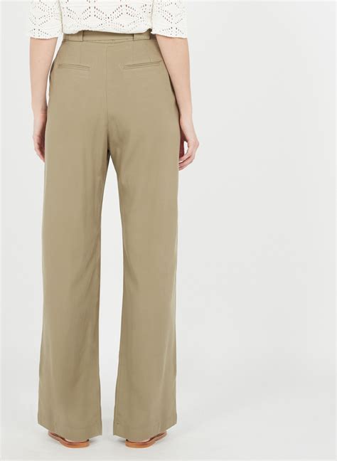 Pantalon Droit En Lin Mélangé Kaki Suncoo Femme Place Des Tendances