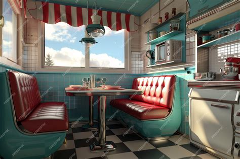 Premium Photo | Retro diner booth in a kitchen with vintage applia