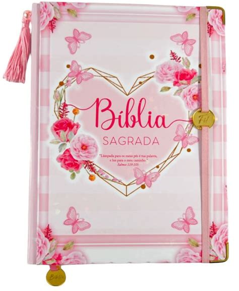 Bíblia Sagrada EVANGÉLICA LETRA SUPER GIGANTE JUMBO Floral Rosa