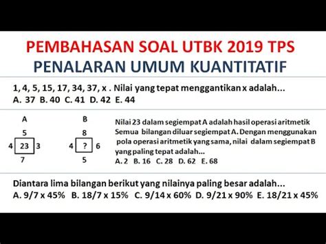 Pembahasan Soal Utbk Tps Penalaran Umum Kuantitatif Youtube