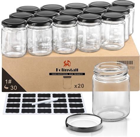 Folinstall Round 8 Oz Airtight Glass Jars With Black Metal Lid Spice