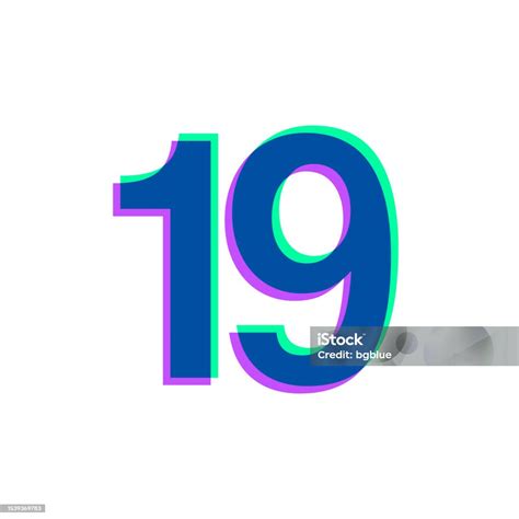 19 Number Nineteen Icon With Two Color Overlay On White Background