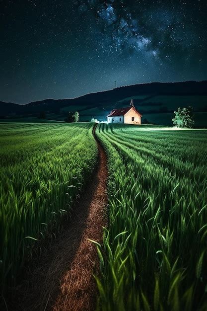 Premium AI Image | Beautiful night landscape with starry sky over the ...