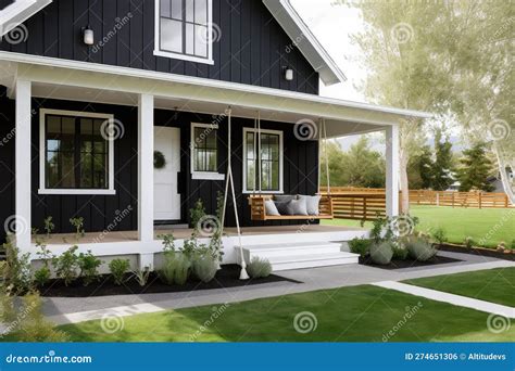 Elegant and Modern Farmhouse Exterior with Black Siding, White Trim ...