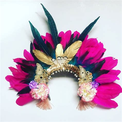 Pink Gold Feather Carnival Festival Head Dress Statement Head Etsy Uk