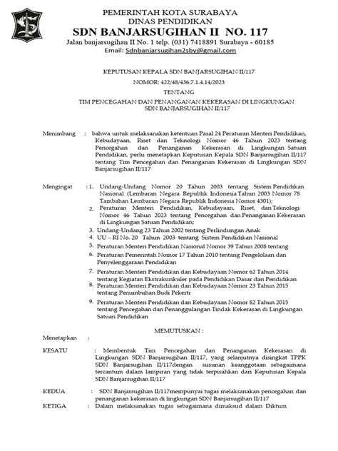 Sk Kepala Satuan Pendidikan Pembentukan Tppk Pdf