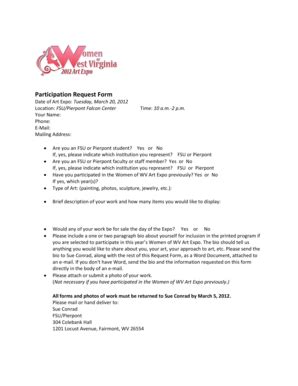 Fillable Online Fairmontstate Participation Request Form Fairmont