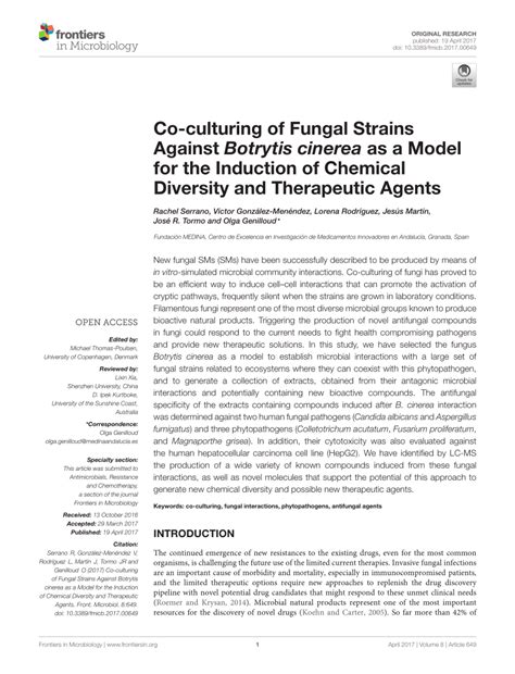 Pdf Co Culturing Of Fungal Strains Against Botrytis Cinerea As A Model For The Induction Of