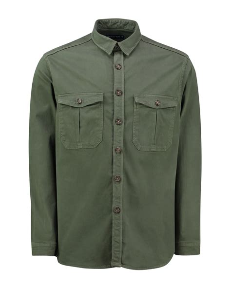 Riachuelo Camisa Manga Longa Masculina Bolsos Verde Militar Pool By