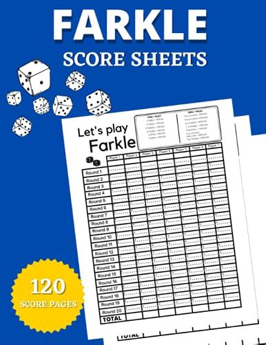 Farkle Score Sheets 120 Farkle Scorecards With Farkle Dice Score Rules