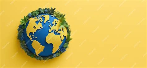 Premium Photo | Eco friendly Earth in papercut style yellow background ...