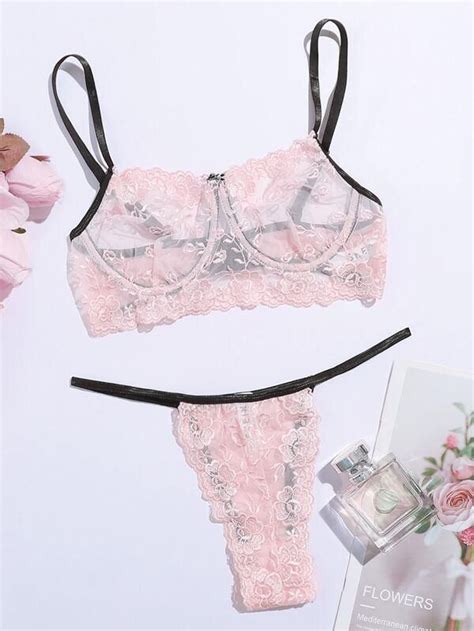 Contrast Lace Satin Push Up Lingerie Set Artofit