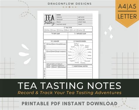 Tea Tasting Notes Journal PDF Printable Download Template - Etsy