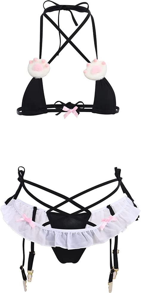 Saleslingerie Womens Cute Kawaii Anime Cat Kitten Lingerie Set Micro