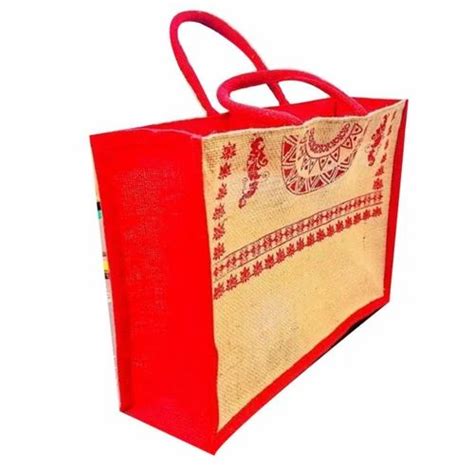 Webbed Handle Open Printed Jute Carry Bag Size Dimension 12x10x5inch