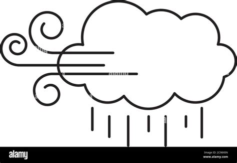 weather concept, wind cloud and rain over white background, line style ...