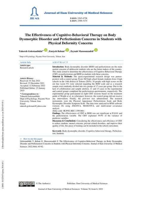 Pdf The Effectiveness Of Cognitive Behavioral Therapy On Body